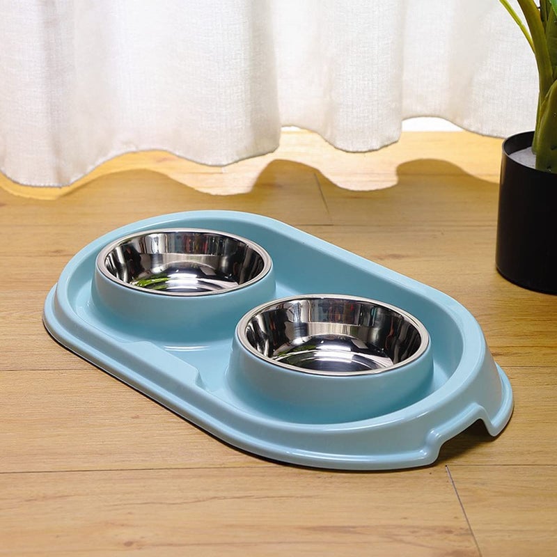 MXCELL Double Dog Cat Food Bowls, Stainless Steel Pet Bowls Dog Water Bowls with No-Spill and Non-Skid PP Station, Food Water Feeder for Cats and Small Dogs - Image 5